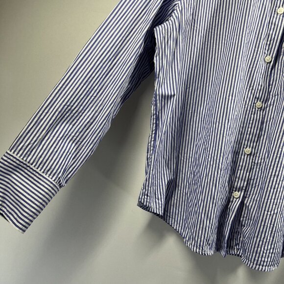 J Crew Women's Blouse Size 14 Blue White Stripe Long Sleeve Garcon Classic Fit - Picture 7 of 10